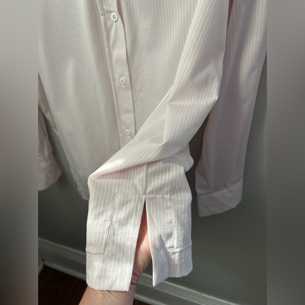 Max Mara Light Pink Edmea Button Down Blouse Striped Mandarin Collar New - Picture 6 of 8